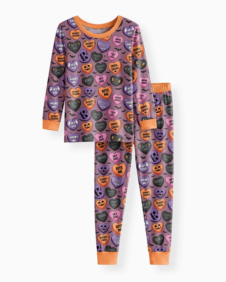 Candy Hearts Halloween Bamboo Two Piece Long Sleeve Pajama Set