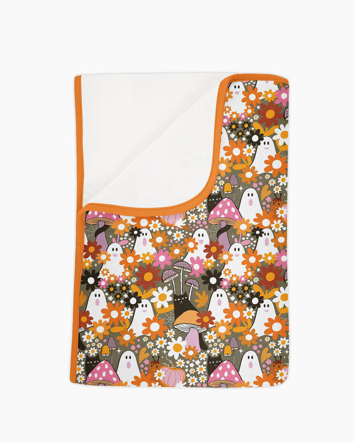 Retro Ghost Mushroom Floral Halloween Bamboo Blanket