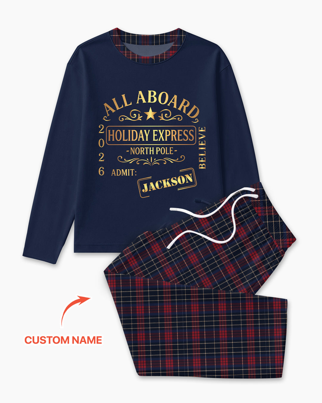 Custom Name North Pole Plaid Bamboo Men's Pajama Set