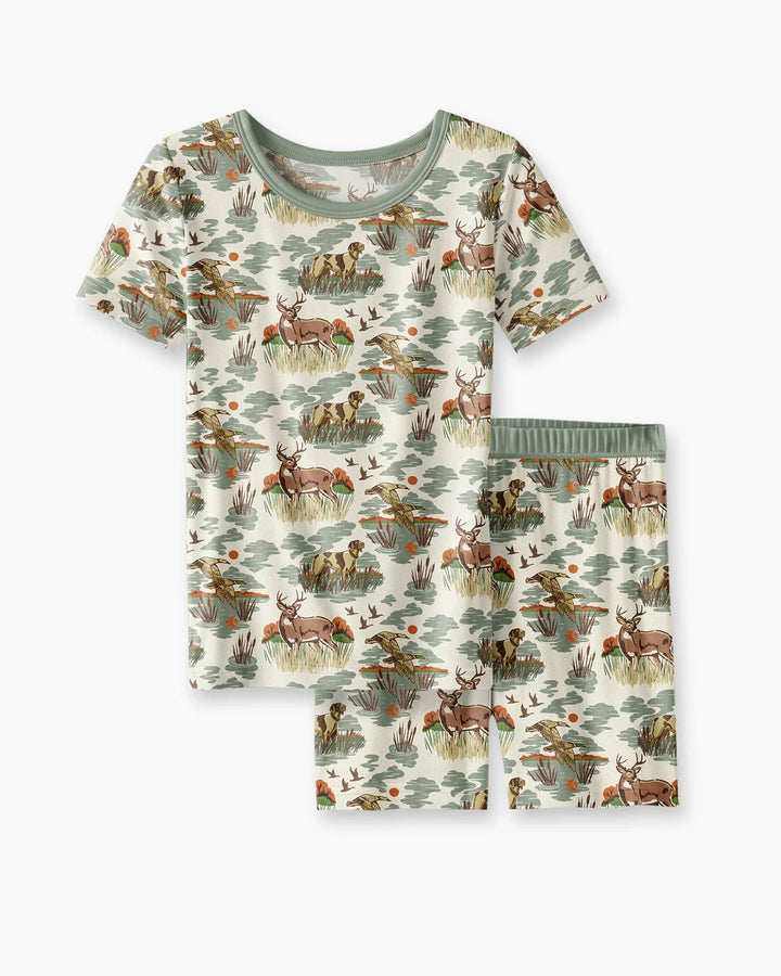 Vintage Hunting Season Daddy& Me Matching Bamboo Two Piece Short Sleeve Shorts Pajama Set