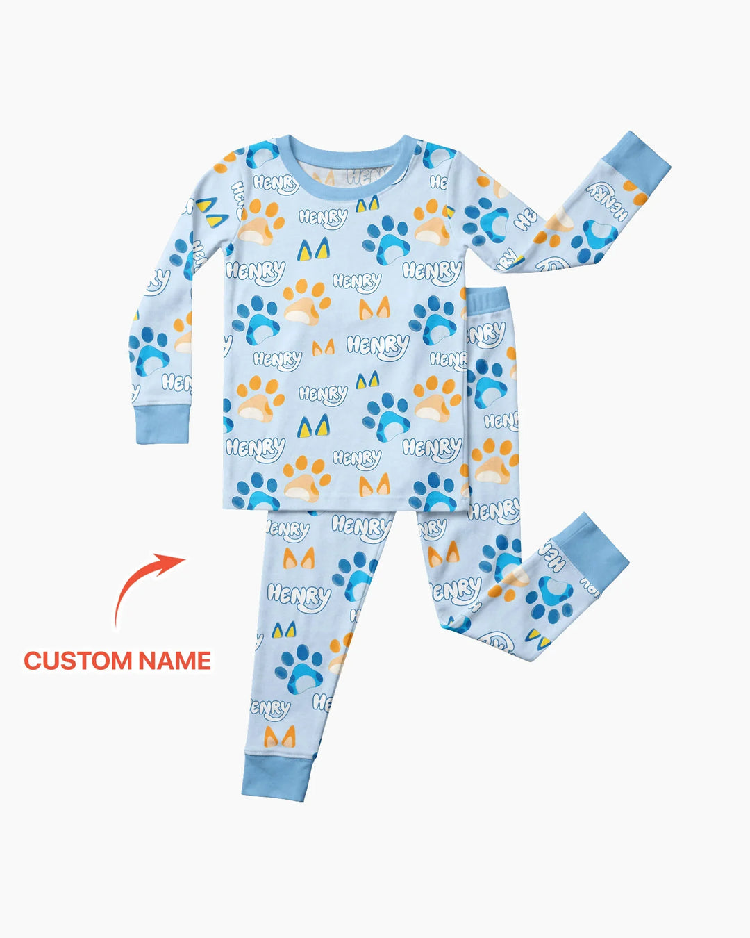 Custom Name Favourite Blue Dog Family Matching Bamboo Two Piece Long Sleeve Pajama Set
