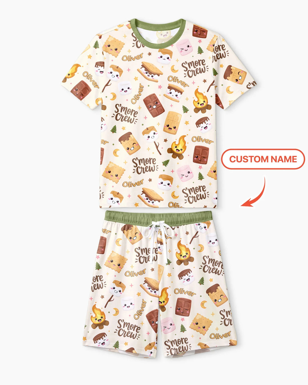 Custom Name Kawaii S'more Crew Family Matching Bamboo Men Short Sleeve Short Pajama Set