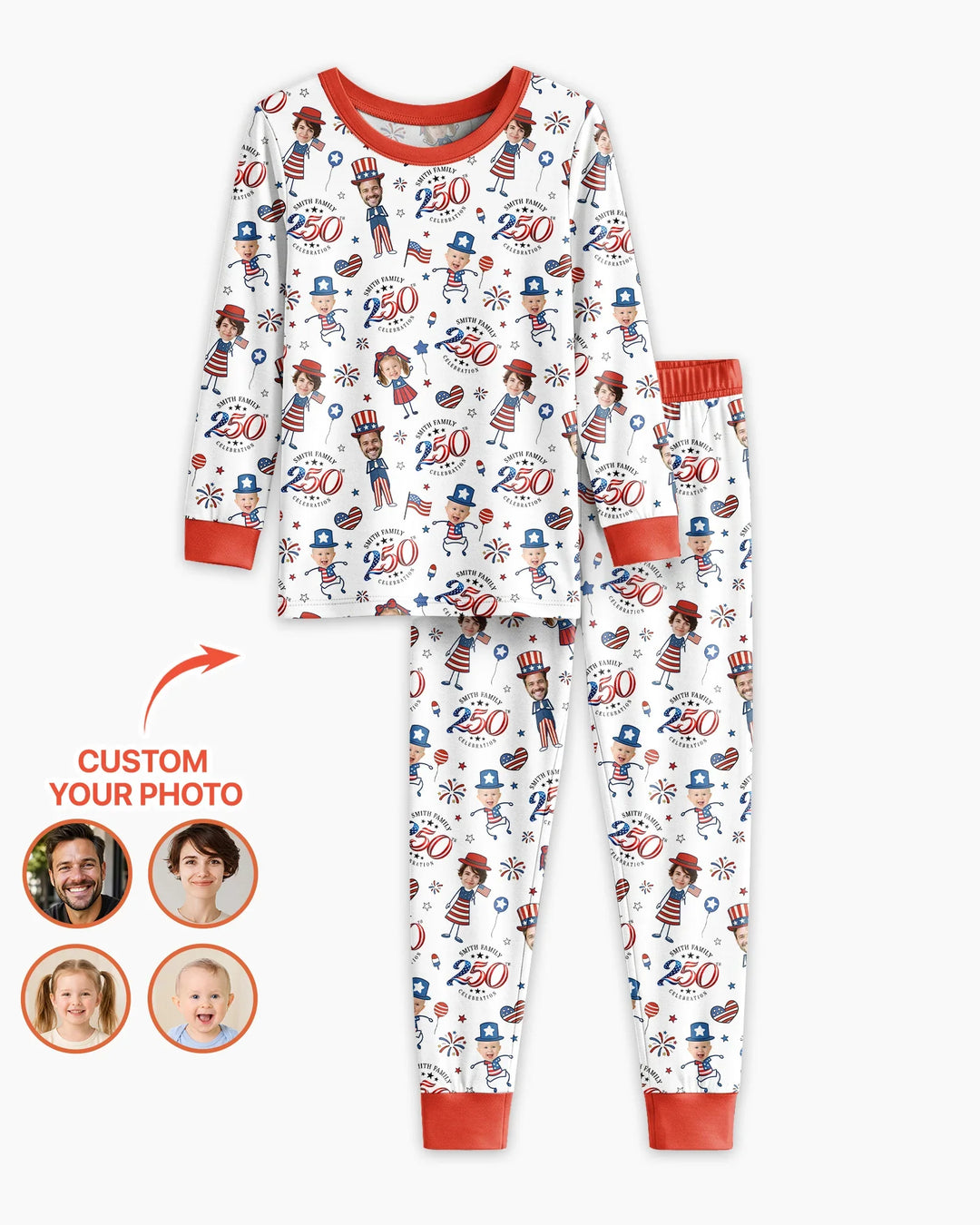 Custom Photo Smith Family Celebration Bamboo Two Piece Long Sleeve Pajama Set
