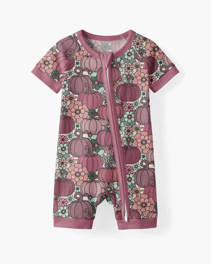 Retro Floral Pumpkin Patch Bamboo Shorty Zippy