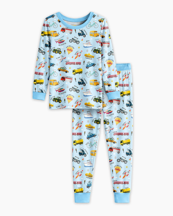 Vehicle Vocabulary Bamboo Two Piece Long Sleeve Pajama Set