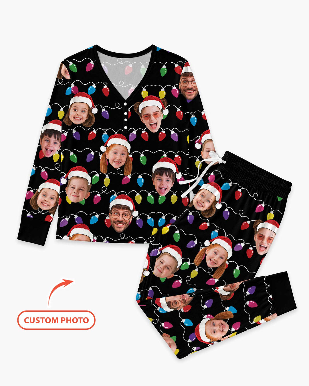 Custom Face Christmas Family Silly Xmas Leds Bamboo Women Pajama Set
