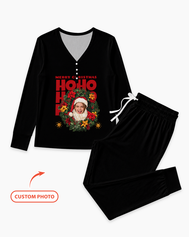 Personalized Photo Christmas Santa Bamboo Women Pajama Set