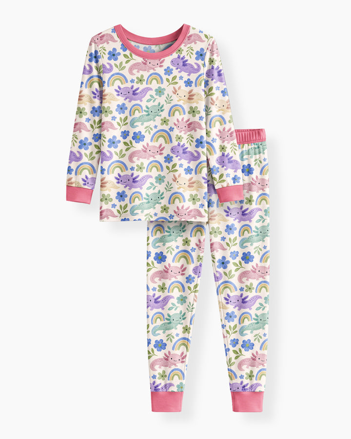 Axolotl Rainbow Bamboo Two Piece Long Sleeve Pajama Set