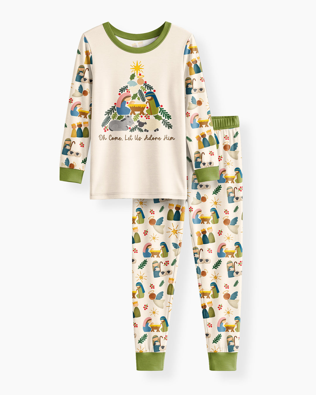 Oh Come, Let Us Adore Him Family Matching Bamboo Two Piece Long Sleeve Pajama Set