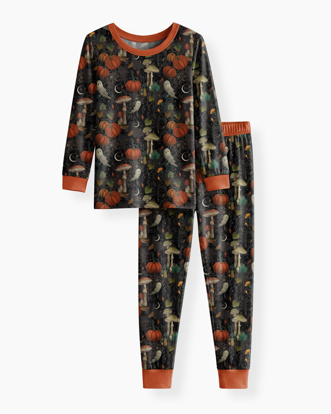 Spooky Cute Ghost Pumpkin Mushroom Halloween Bamboo Two Piece Long Sleeve Pajama Set