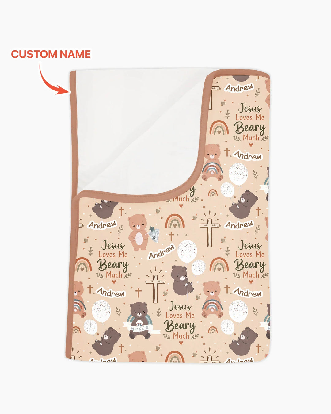 Custom Name Jesus Loves Me Beary Much Bamboo Blanket