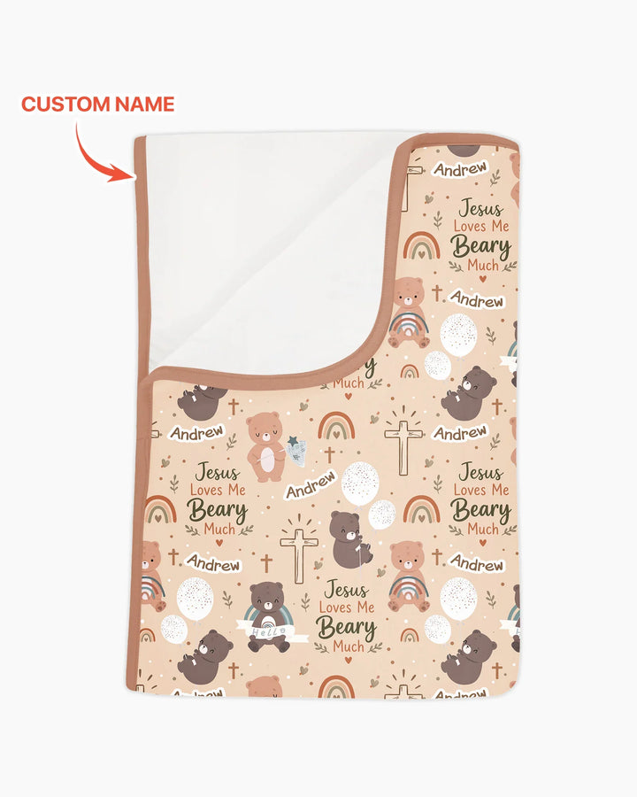 Custom Name Jesus Loves Me Beary Much Bamboo Blanket