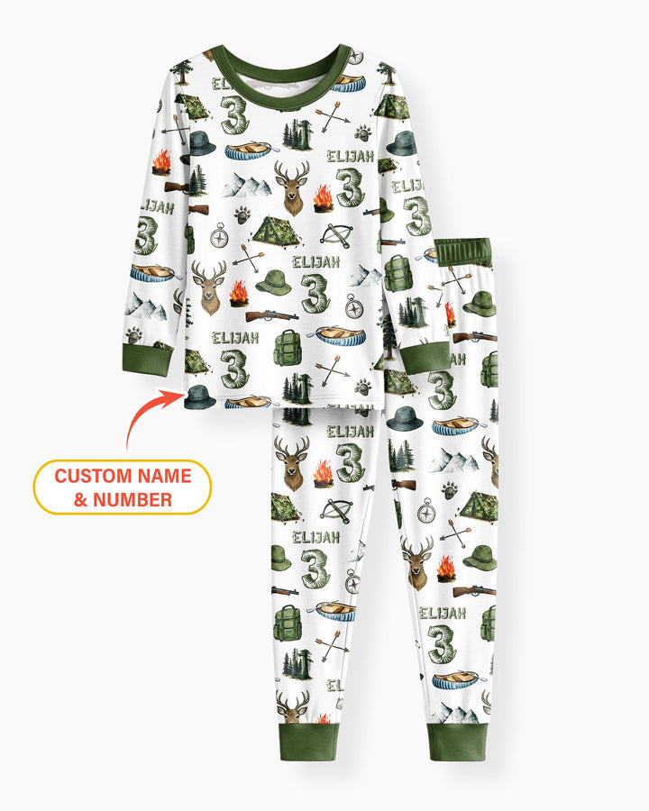 Personalized Birthday Camper Bamboo Two Piece Long Sleeve Pajama Set
