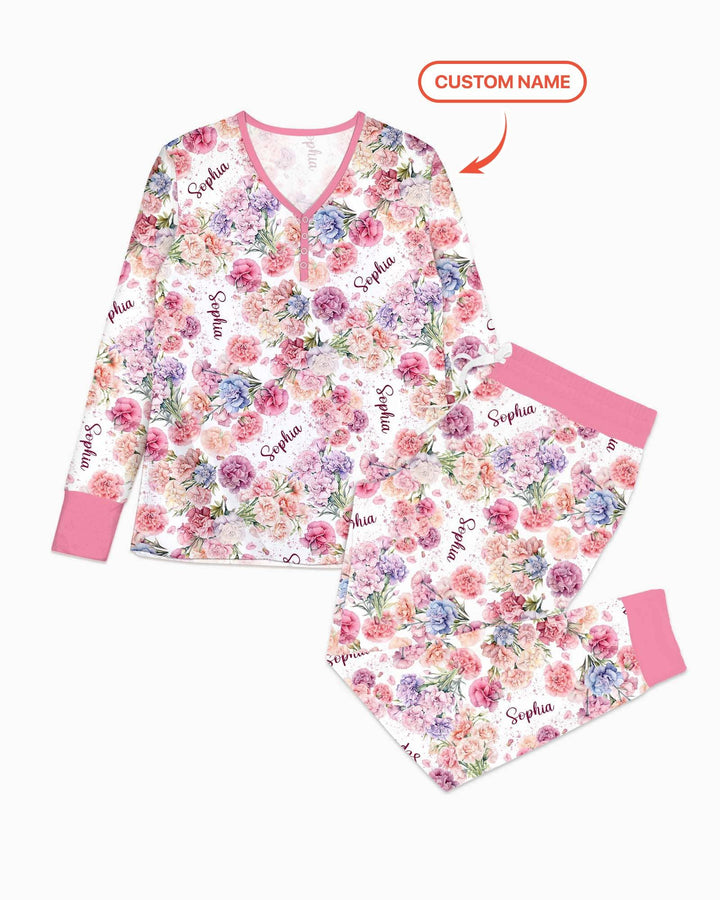 Custom Name Birth Month Flowers Bamboo Women Pajama Set