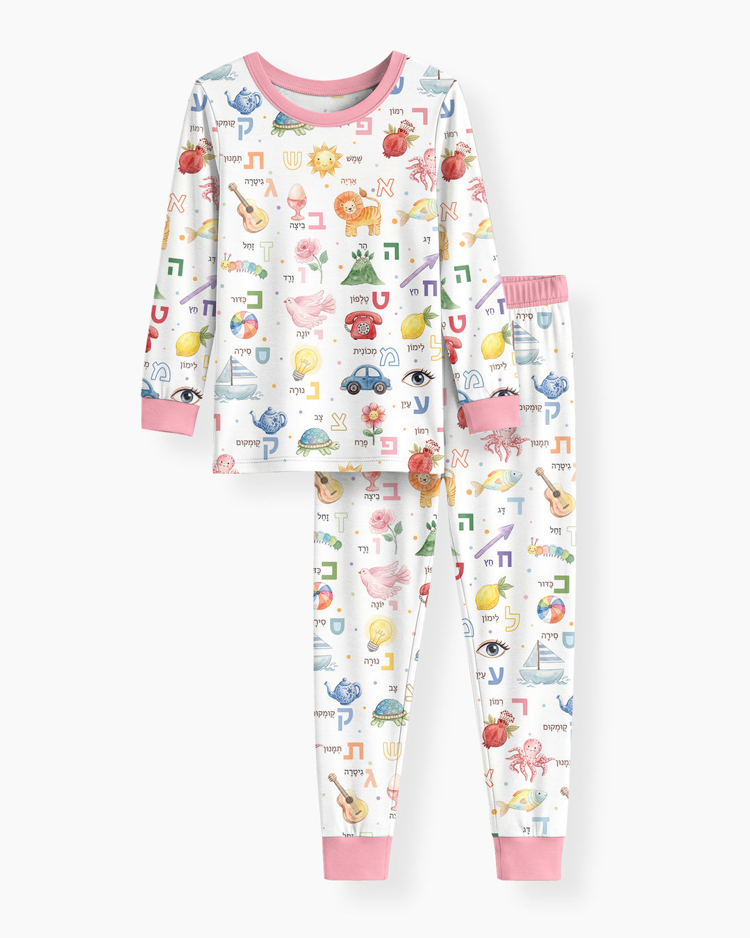 Hebrew Aleph Bet Bamboo Two Piece Long Sleeve Pajama Set