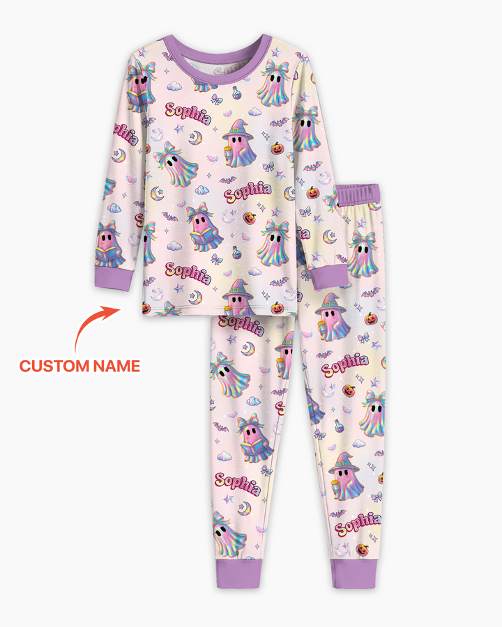 Holographic Cute Ghost Bamboo Two Piece Long Sleeve Pajama Set