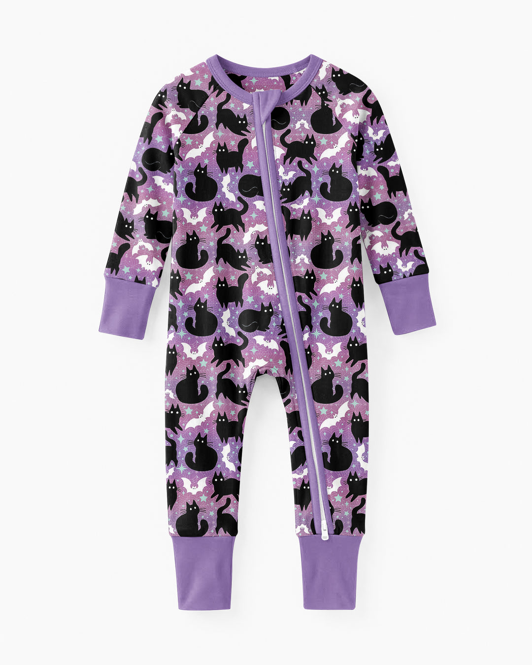Spooky Black Cat Halloween Purple Bats Bamboo Convertible Zippy
