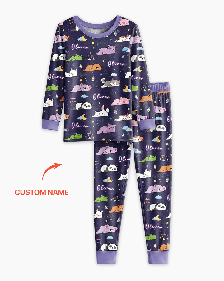 Custom Name Sleeping Cutie Bamboo Two Piece Long Sleeve Pajama Set
