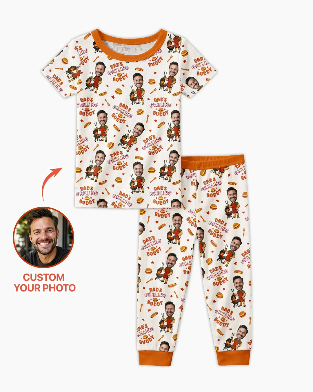 Custom Photo Dad's Grilling Buddy Family Matching Bamboo Two Piece Short Sleeve Pajama Set