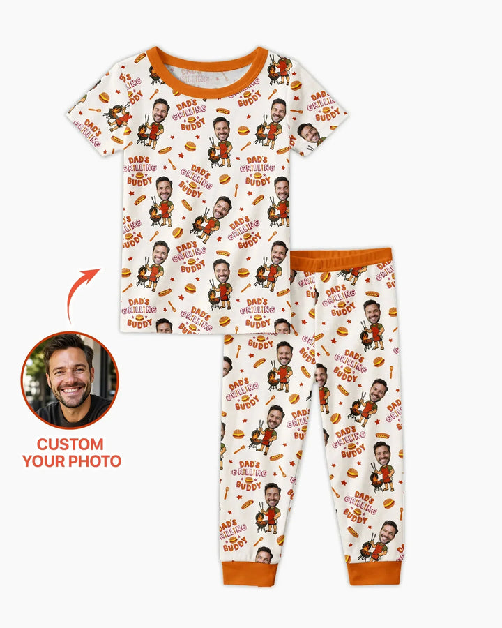 Custom Photo Dad's Grilling Buddy Family Matching Bamboo Two Piece Short Sleeve Pajama Set