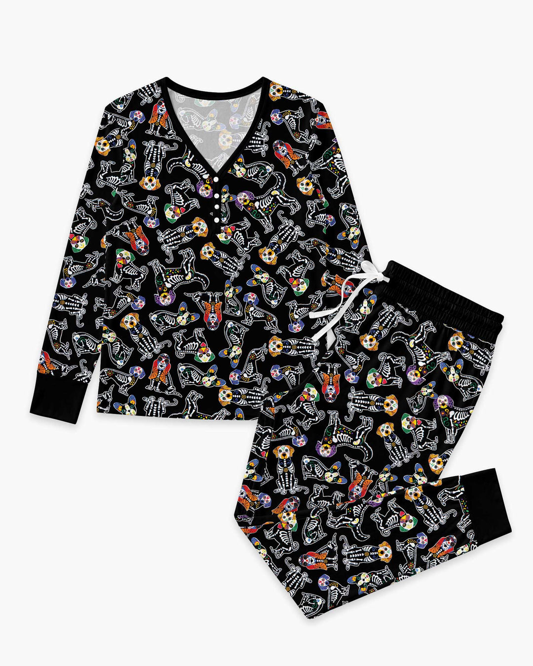 Dia De Los Muertos Doggie Bamboo Women Pajama Set