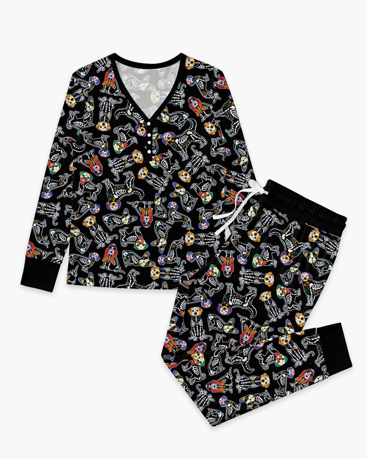 Dia De Los Muertos Doggie Bamboo Women Pajama Set