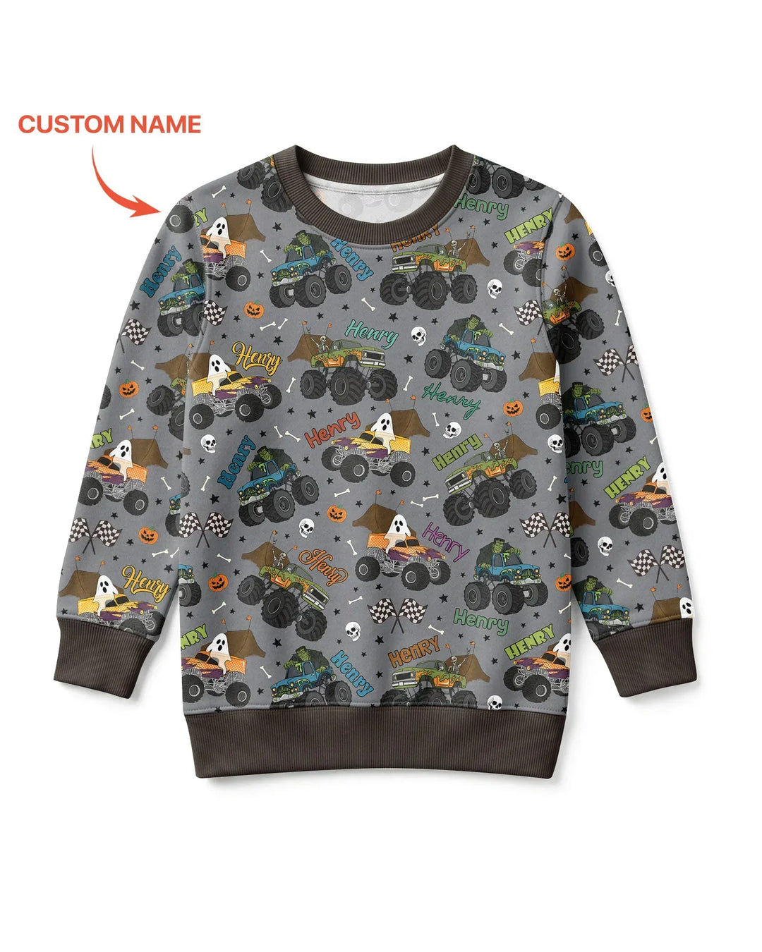 Custom Name Halloween Creepy Crusher Family Matching Bamboo Crewneck Sweatshirt