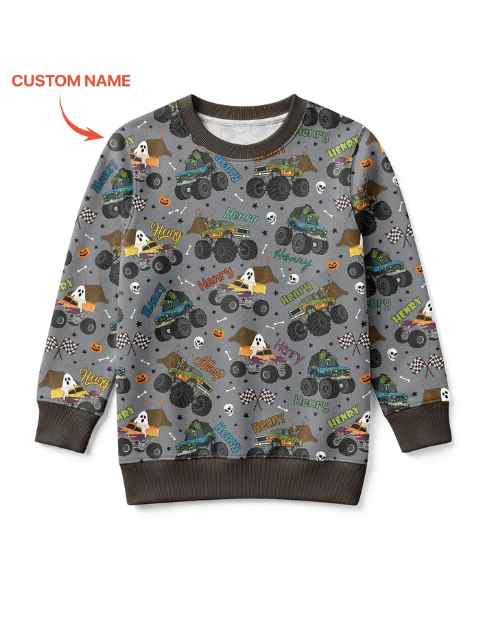 Custom Name Halloween Creepy Crusher Family Matching Bamboo Crewneck Sweatshirt