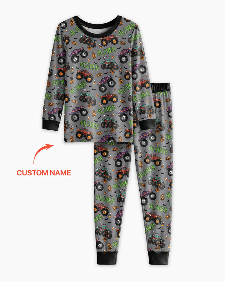 Custom Name Haunted Monster Trucks  Bamboo Two Piece Long Sleeve Pajama Set