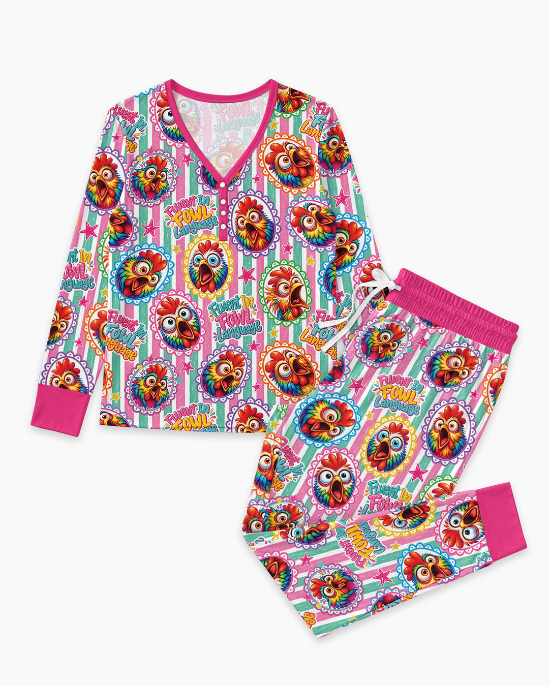 Fluent In Fowl Language Bamboo Women Pajama Set