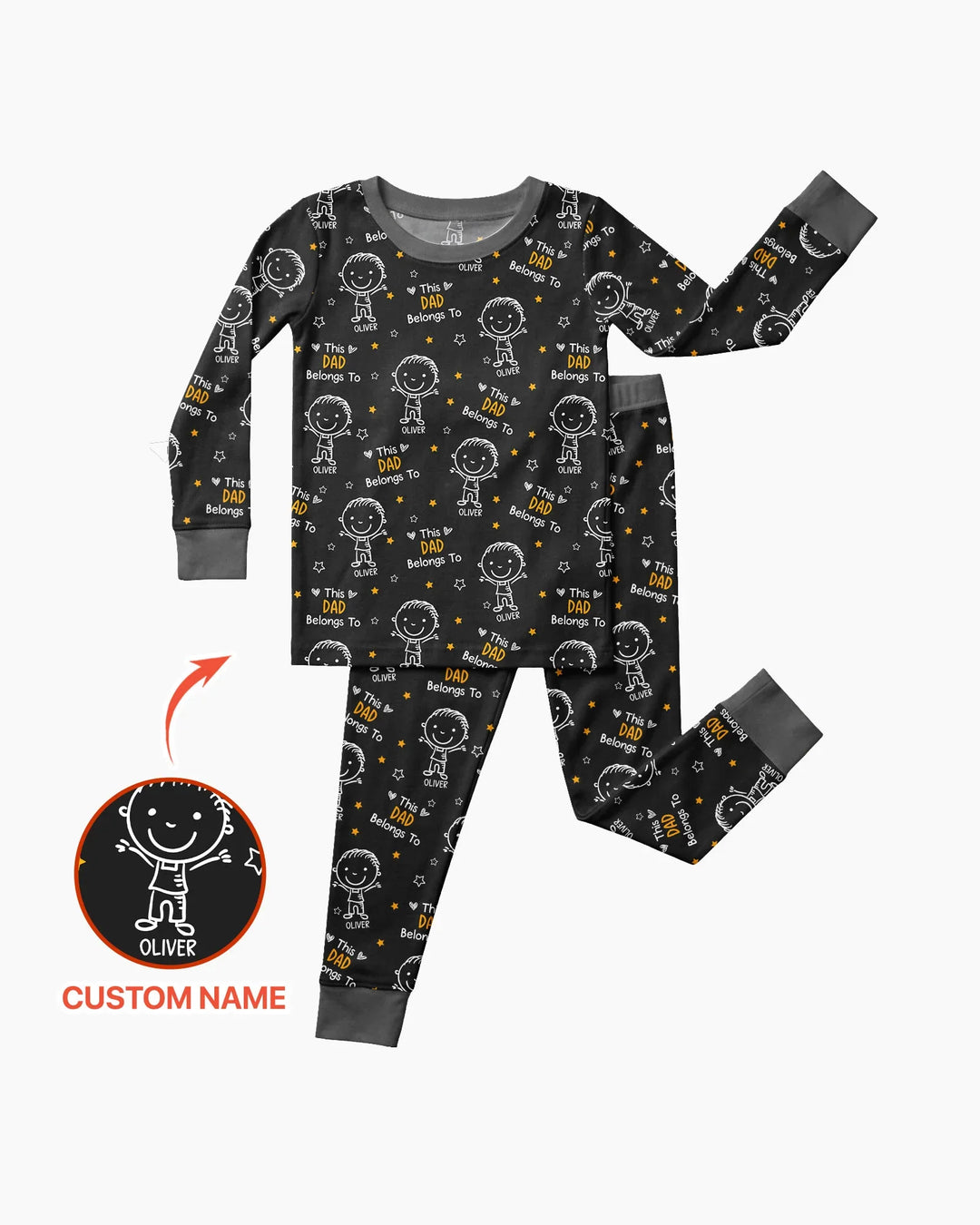 Custom Name This Dad Belongs To Doodle Bamboo Two Piece Long Sleeve Pajama Set