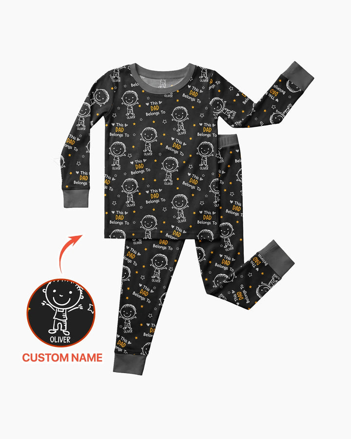 Custom Name This Dad Belongs To Doodle Bamboo Two Piece Long Sleeve Pajama Set