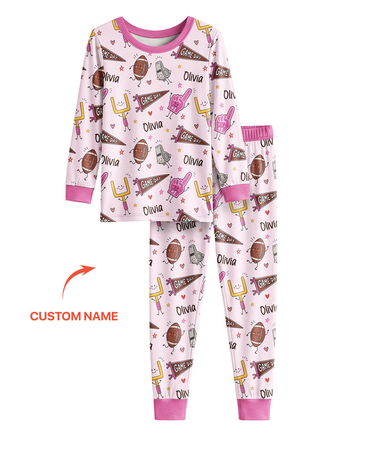 Custom Name Football Game Day Bamboo Two Piece Long Sleeve Pajama Set