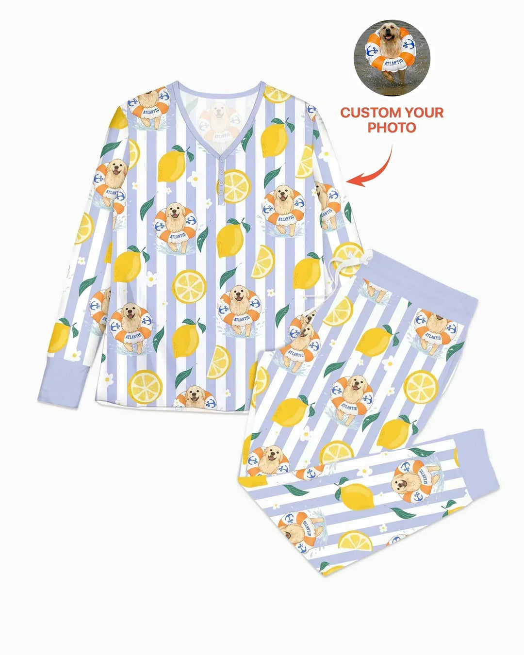 Custom Image Summer Lemon Bamboo Women Pajama Set