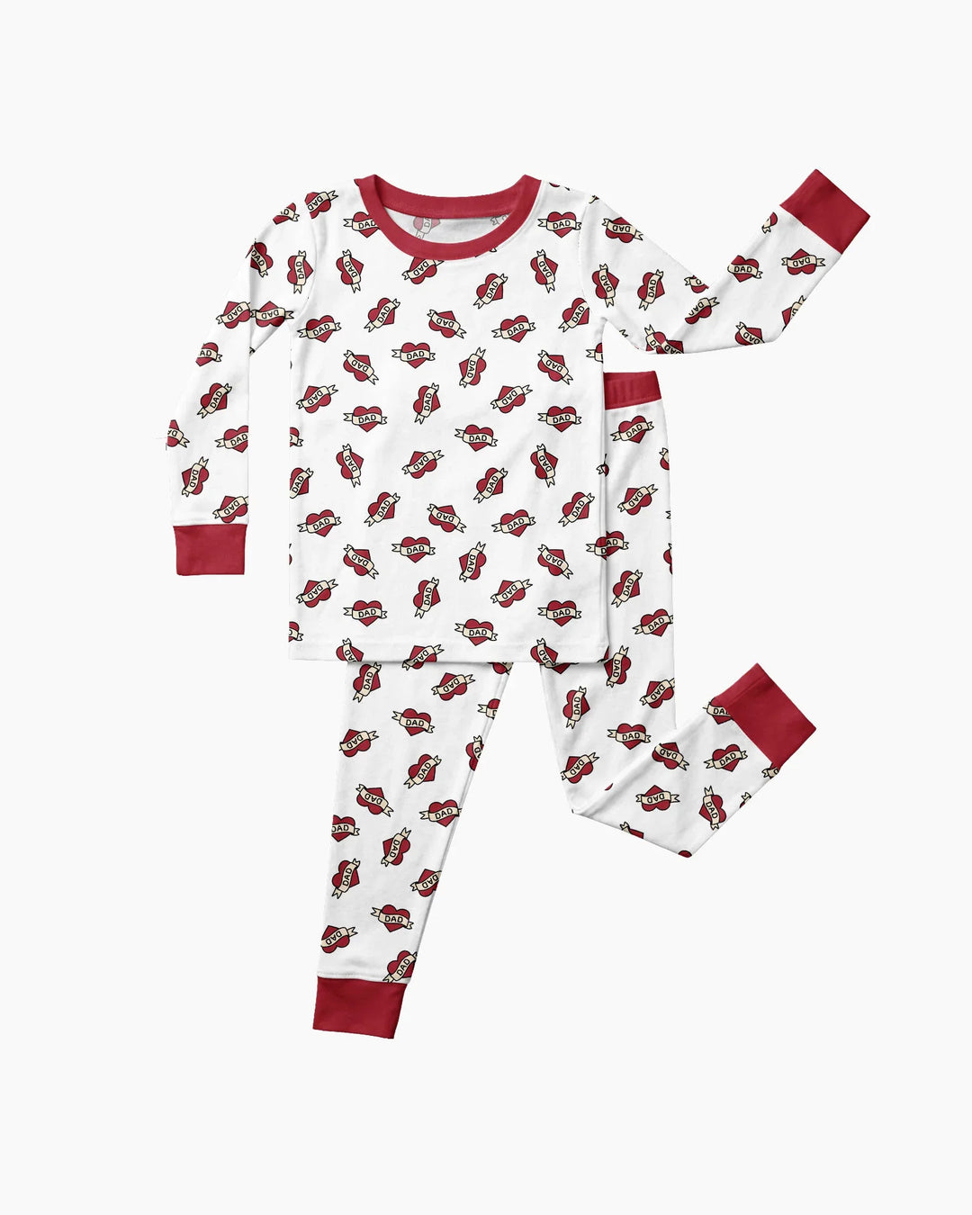 Old School Dad Hearts Daddy & Me Matching Bamboo Two Piece Long Sleeve Pajama Set