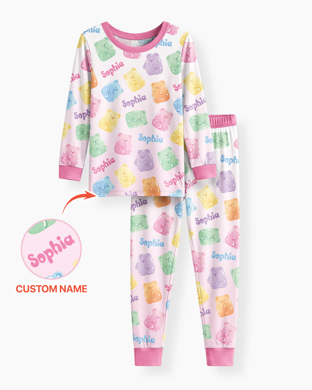 Kawaii Jelly Gummy Bears Custom Name Bamboo Two Piece Long Sleeve Pajama Set
