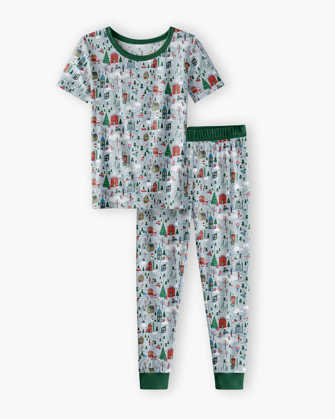 Snowy Christmas Village Map Bamboo Two Piece Short Sleeve Pajama Set
