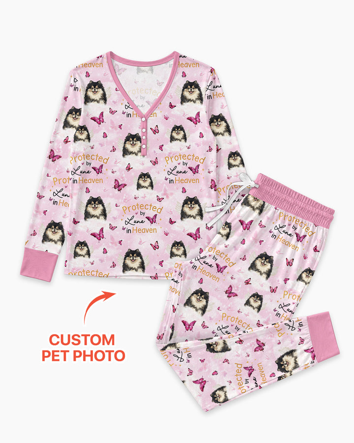 Custom Pet Photo Protected By Heaven Family Bamboo Women Pajama Set