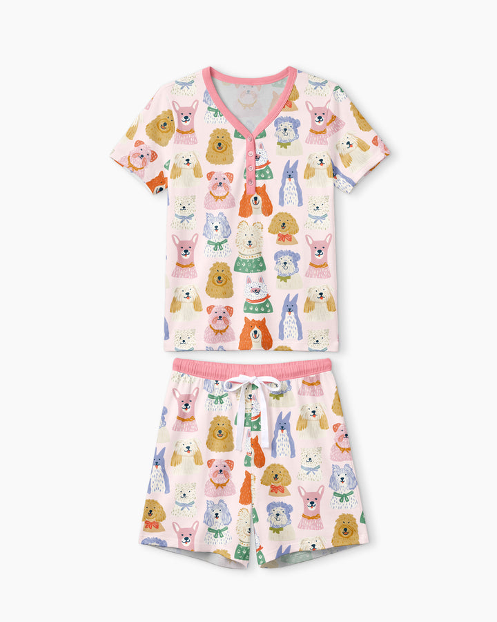 Puppy Portrait Bamboo Women Short Sleeve Short Pajama Set