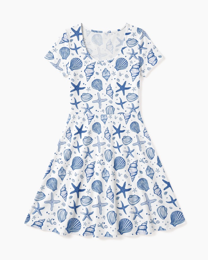 Coastal Charm Family Matching Bamboo Women’s Short Sleeve Twirl Dress