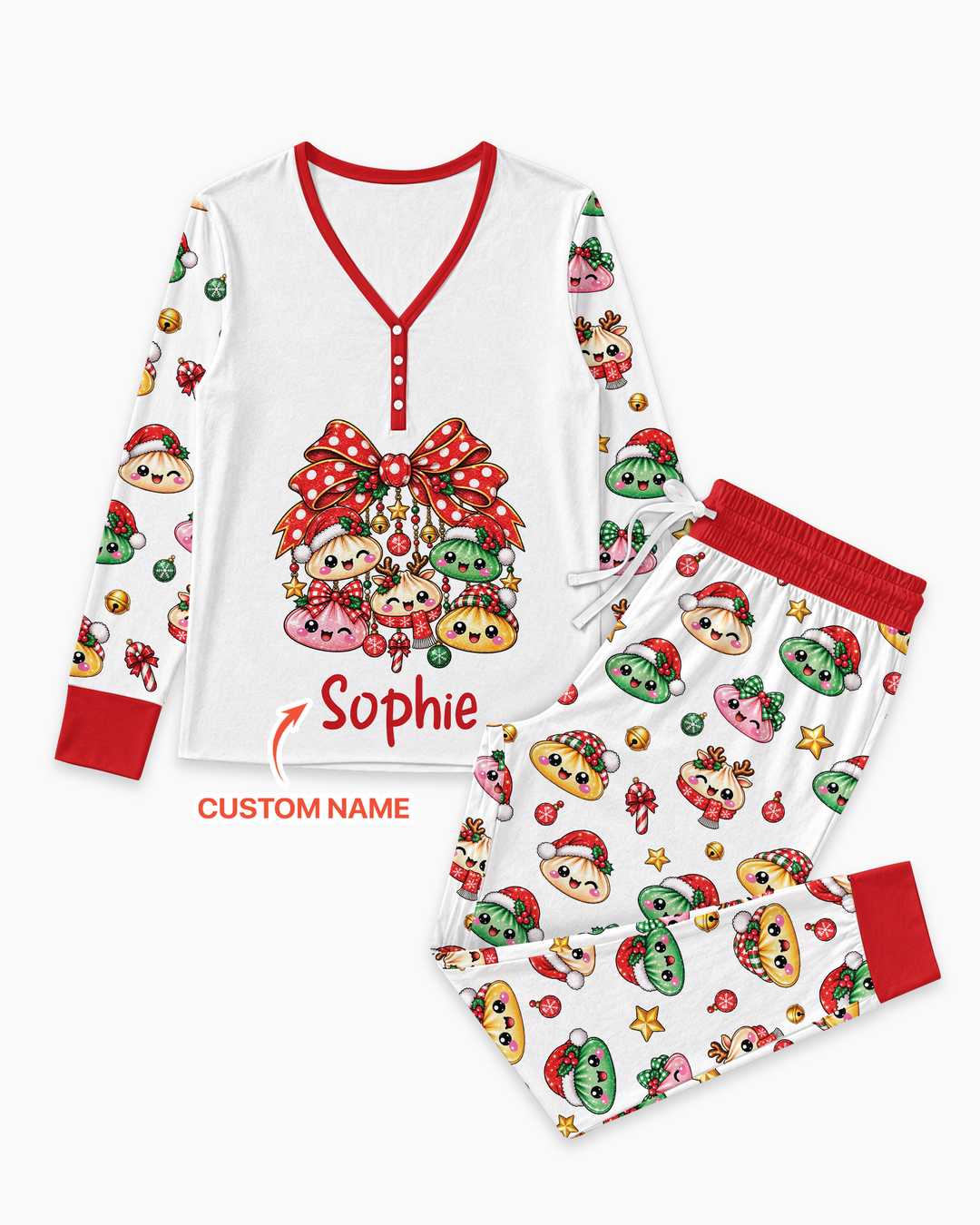 Custom Name Christmas Dumpling The Bow Bamboo Women Pajama Set