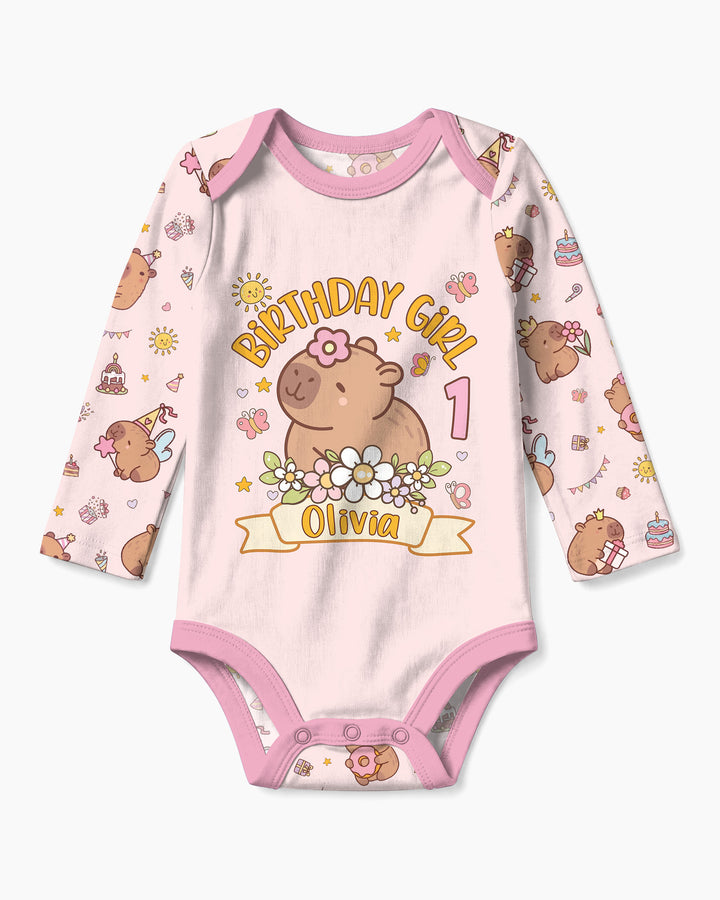 Personalized Capy Birthday Girl Bamboo Bodysuit