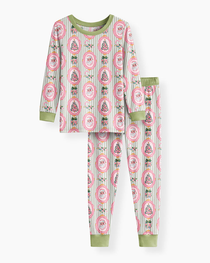 Pink Vintage Christmas Bamboo Two Piece Long Sleeve Pajama Set