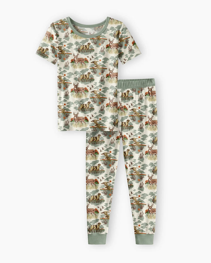 Vintage Hunting Season Daddy& Me Matching Bamboo Two Piece Short Sleeve Pajama Set