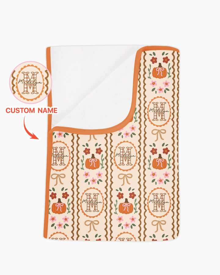 Custom Name Pumpkin Cottage Bamboo Blanket