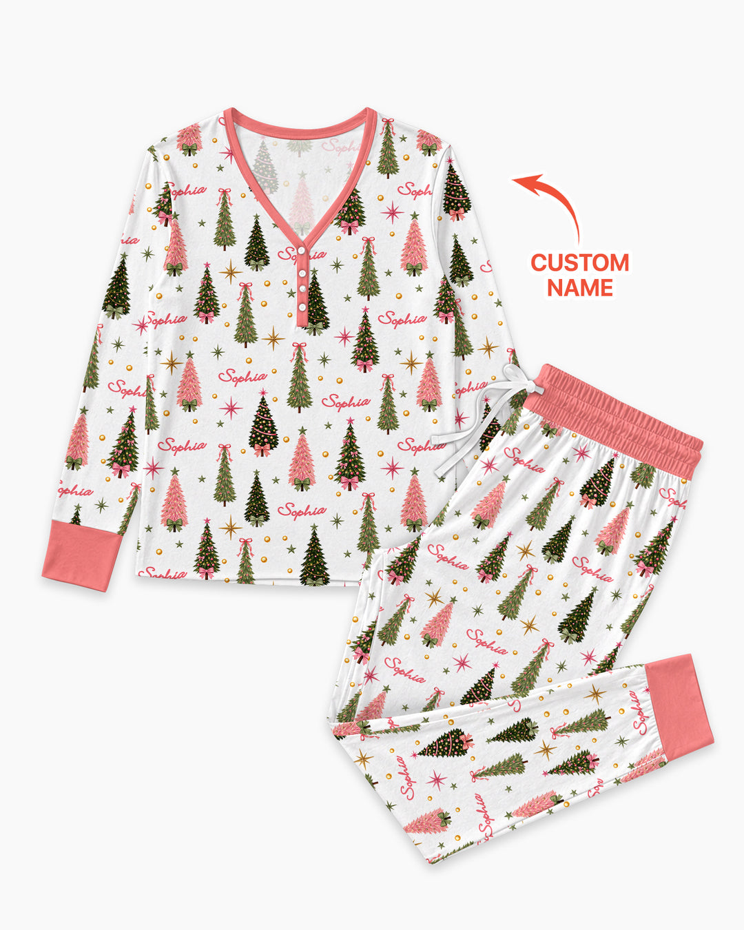 Custom Name Merry Christmas Tree Bamboo Women Pajama Set