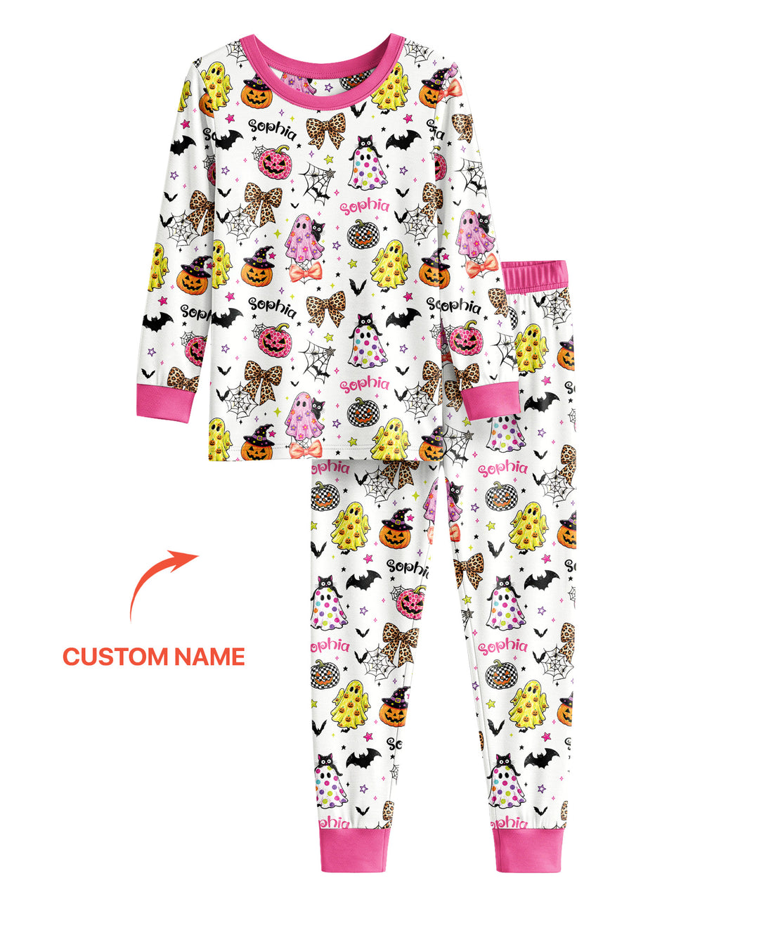 Custom Name Coquette Summerween Bamboo Two Piece Long Sleeve Pajama Set