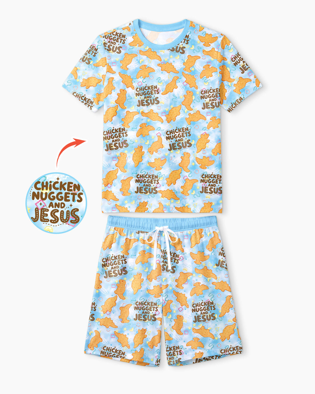 Chicken Nuggets and Jesus Family Matching Bamboo Men Short Sleeve Short Pajama Set
