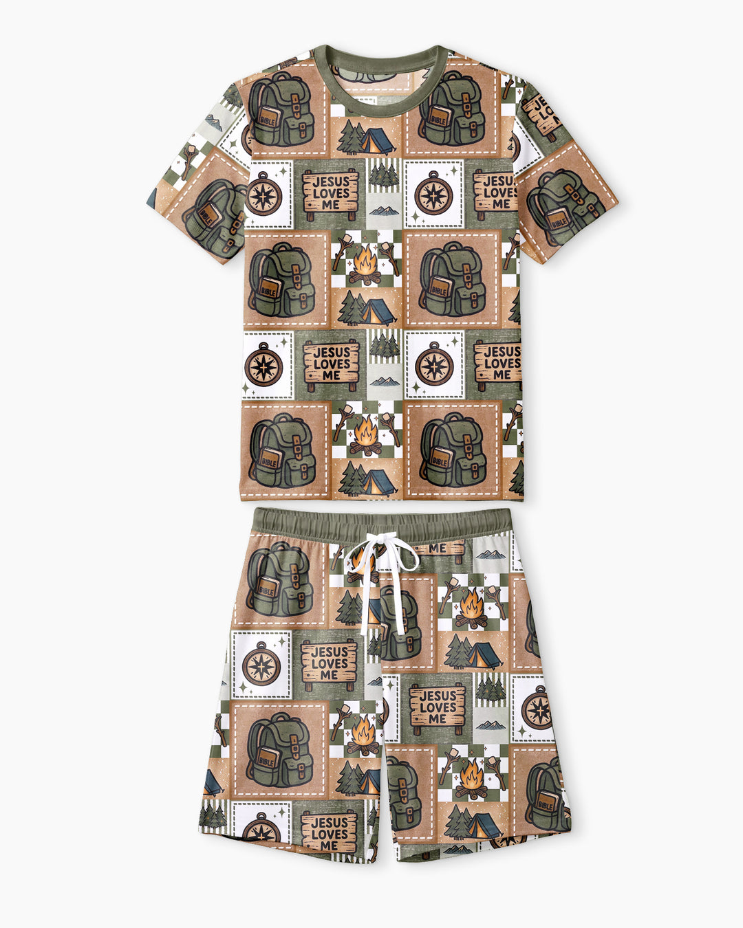 Camping Jesus Loves Me Bamboo Men Short Sleeve Short Pajama Set
