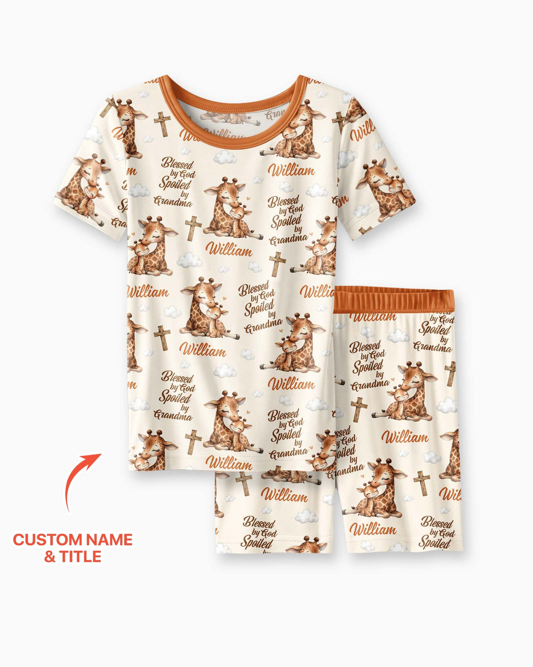 Custom Name Blessed By God Spoiled By Grandma Bamboo Two Piece Short Sleeve Shorts Pajama Set